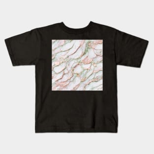 Lime green rose gold marble pattern Kids T-Shirt